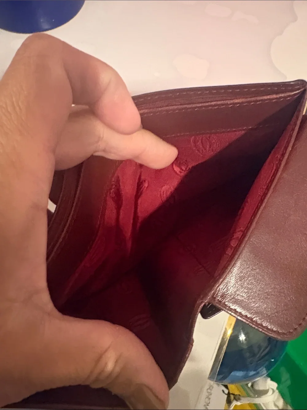 Authentic Cartier Men's Brown Leather Wallet with Gold Corner Accents